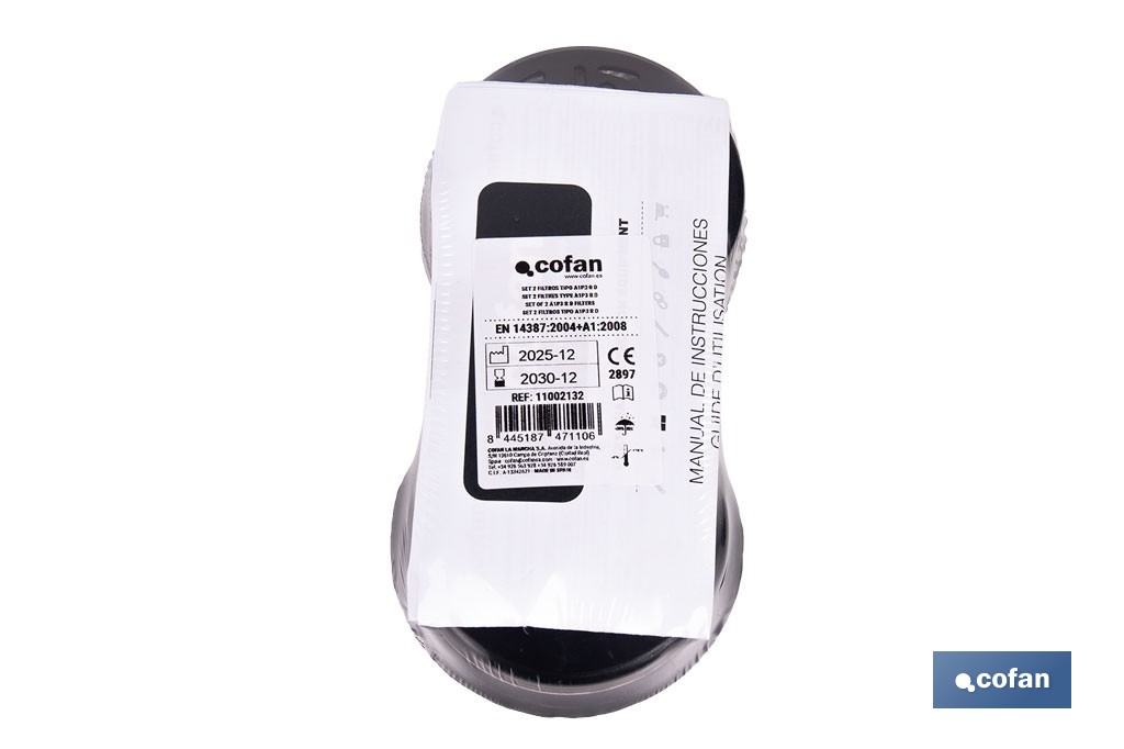 Set de 2 filtros A1P3 para máscara completa Cofan | Protección frente a gases, vapores y partículas P3 - Cofan