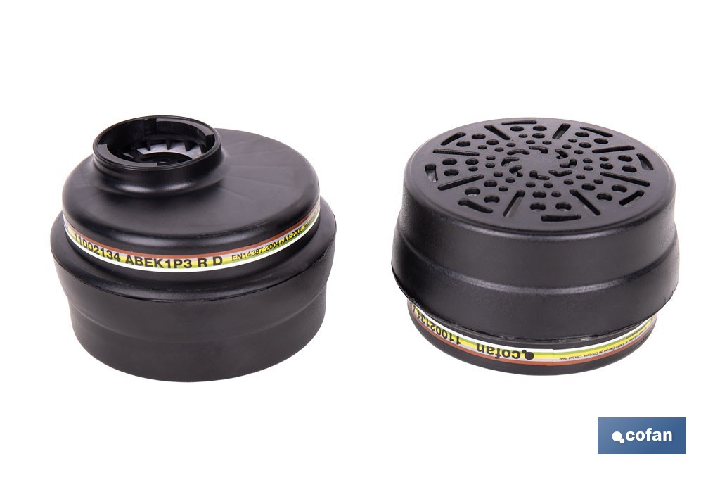 Set de 2 filtros ABEK1P3 para máscara completa Cofan | Protección avanzada frente a gases, vapores y partículas - Cofan
