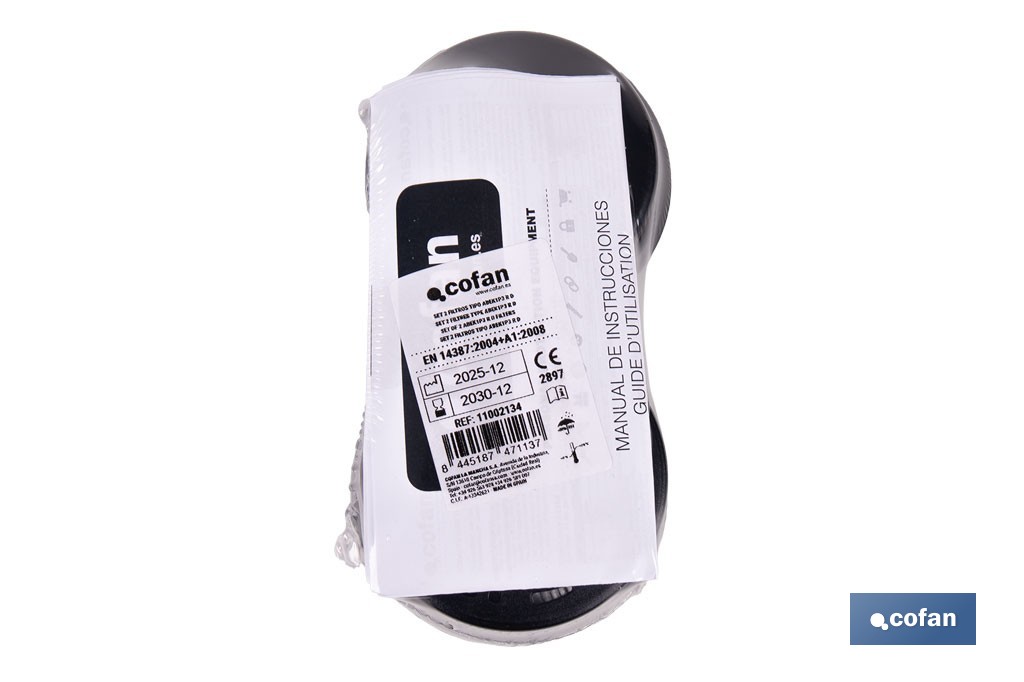 Set de 2 filtros ABEK1P3 para máscara completa Cofan | Protección avanzada frente a gases, vapores y partículas - Cofan