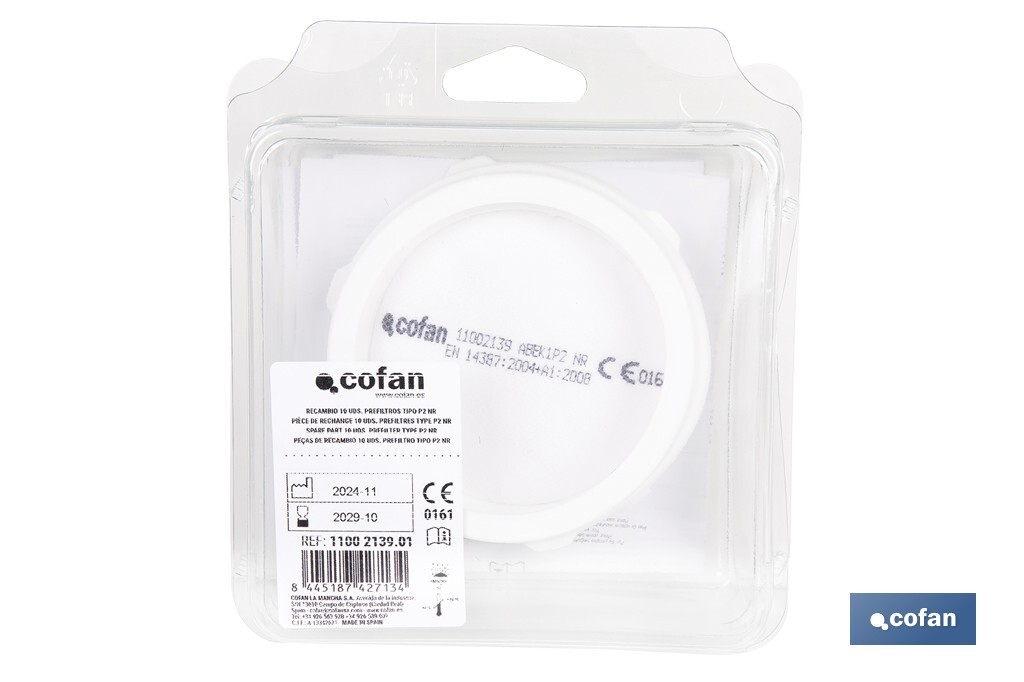 Set de filtro combinado: 2 filtros A1B1E1K1 + 10 Prefiltros P2 NR | Protección respiratoria de alta eficacia - Cofan