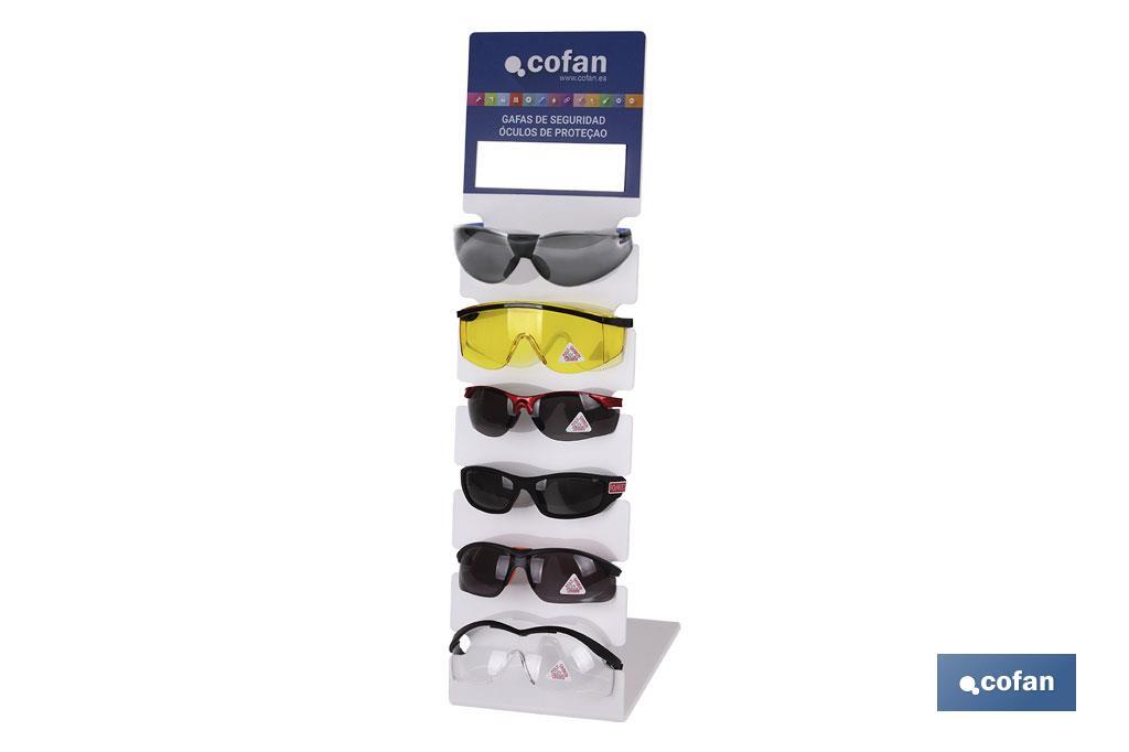 Expositor de gafas anti impacto | Incluye pack de 72 gafas de seguridad | Organizador de Gafas para una presentación adecuada - Cofan