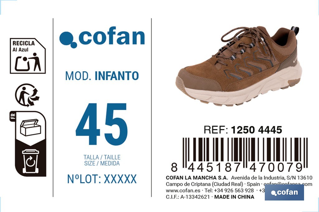 Zapatilla de trekking impermeable Infanto | Piel de serraje con suela de Phylon y TPR | Disponible desde la talla 39 hasta la 46 - Cofan