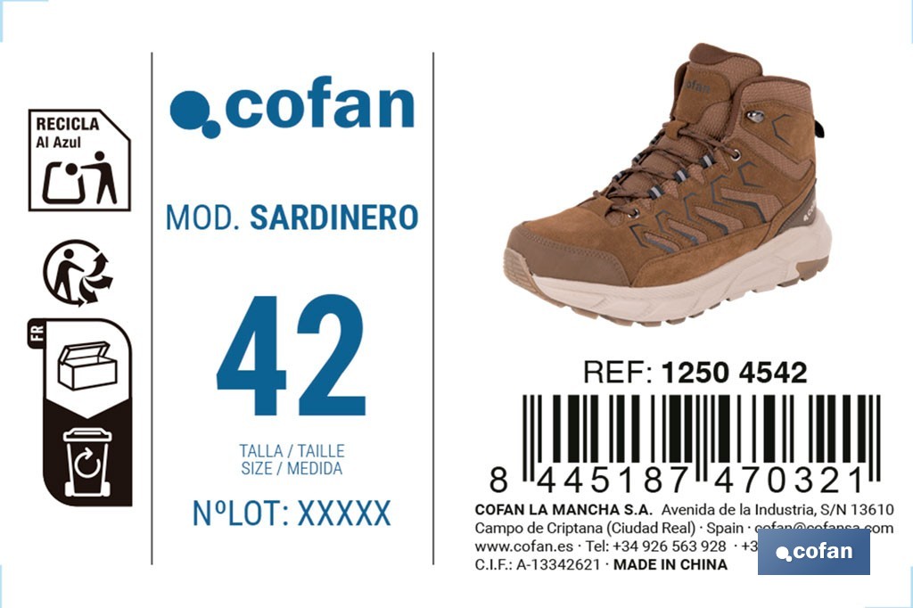 Bota de trekking impermeable modelo Sardinero | Piel de serraje con suela de Phylon y TPR | Disponible desde la talla 39 hasta la 46 - Cofan