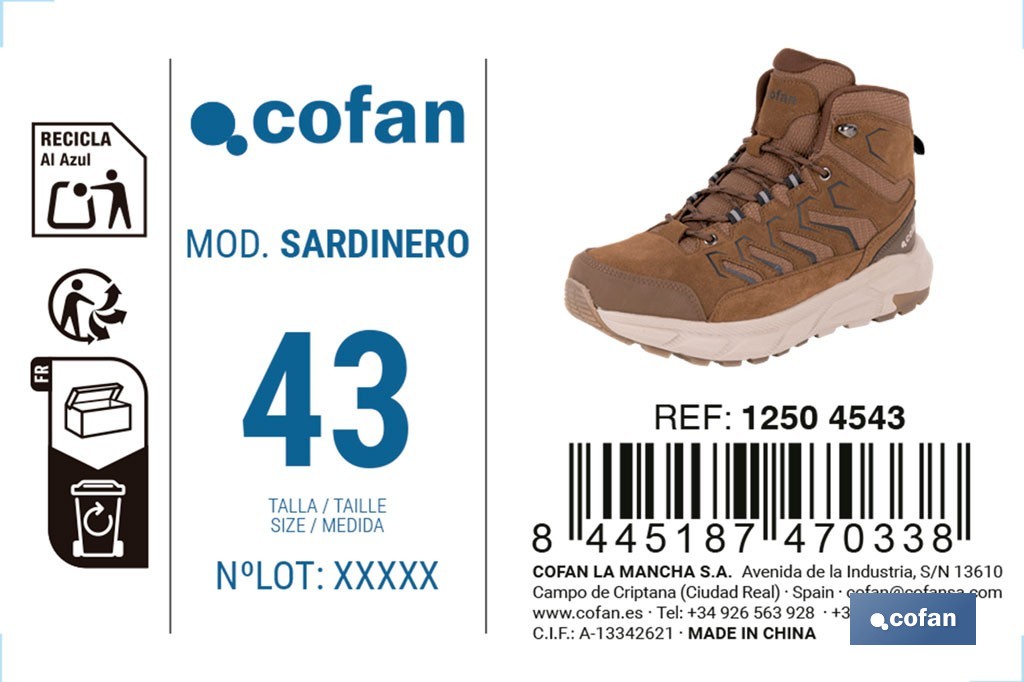 Bota de trekking impermeable modelo Sardinero | Piel de serraje con suela de Phylon y TPR | Disponible desde la talla 39 hasta la 46 - Cofan