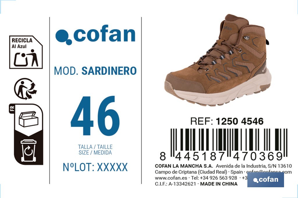 Bota de trekking impermeable modelo Sardinero | Piel de serraje con suela de Phylon y TPR | Disponible desde la talla 39 hasta la 46 - Cofan