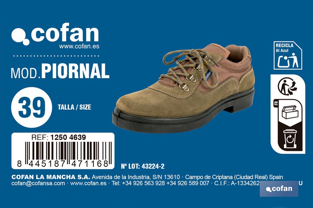 Zapatilla trekking Piornal | Piel de serraje y suela de caucho antideslizante | Disponible desde la talla 38 hasta la 46 - Cofan
