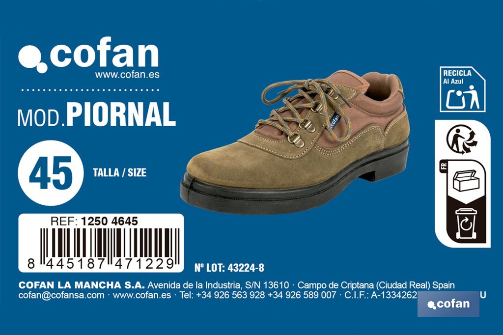 Zapatilla trekking Piornal | Piel de serraje y suela de caucho antideslizante | Disponible desde la talla 38 hasta la 46 - Cofan