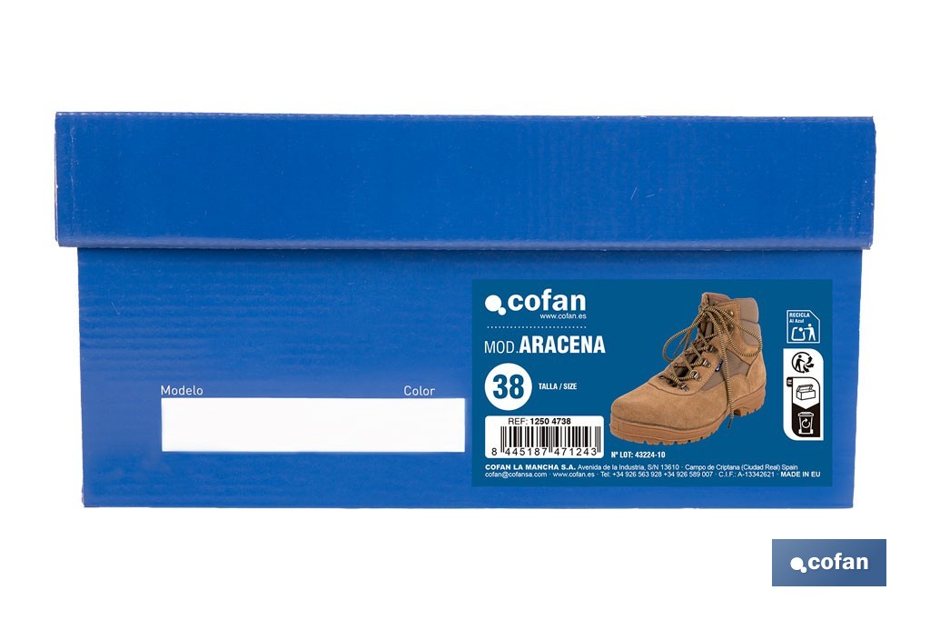 Bota de trekking Aracena con suela antideslizante de caucho | Serraje natural y cierre por cordones | Adecuada para senderismo y media montaña | Disponible desde la talla 38 hasta la 46 - Cofan