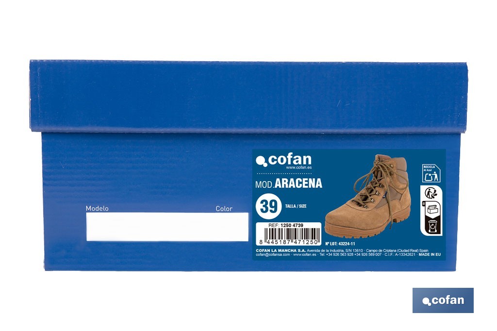 Bota de trekking Aracena con suela antideslizante de caucho | Serraje natural y cierre por cordones | Adecuada para senderismo y media montaña | Disponible desde la talla 38 hasta la 46 - Cofan