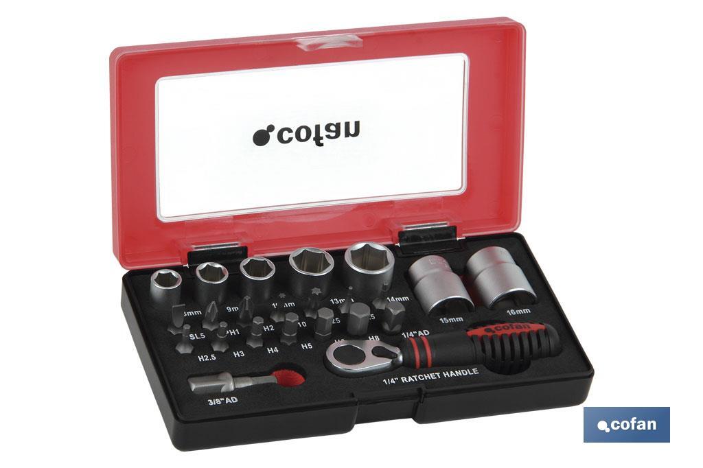 MINI RATCHET SET SOCKETS & BITS 1/4" 23PCS - Cofan