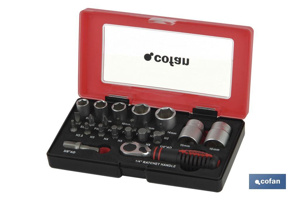 SET MINI CLIQUET DOUILLES ET POINTES 23PCS 1/4"  - Cofan