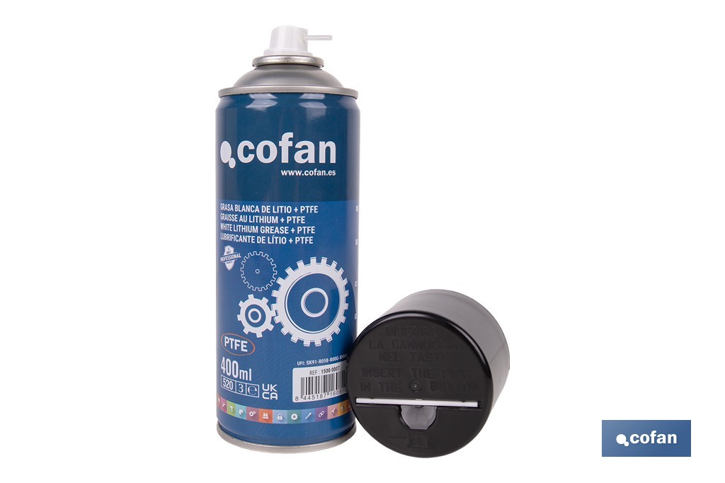 Grasa blanca de litio + PTFE 400 ml | En spray con aditivo de PTFE | Spray de lubricante líquido - Cofan