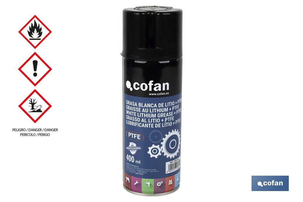 Grasa blanca de litio + PTFE 400 ml | En spray con aditivo de PTFE | Spray de lubricante líquido - Cofan