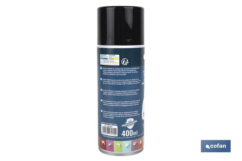 Antiadhesivo para soldaduras 400 ml | Para prevenir que las chispas manchen el material a soldar | Protector antisalpicadura - Cofan