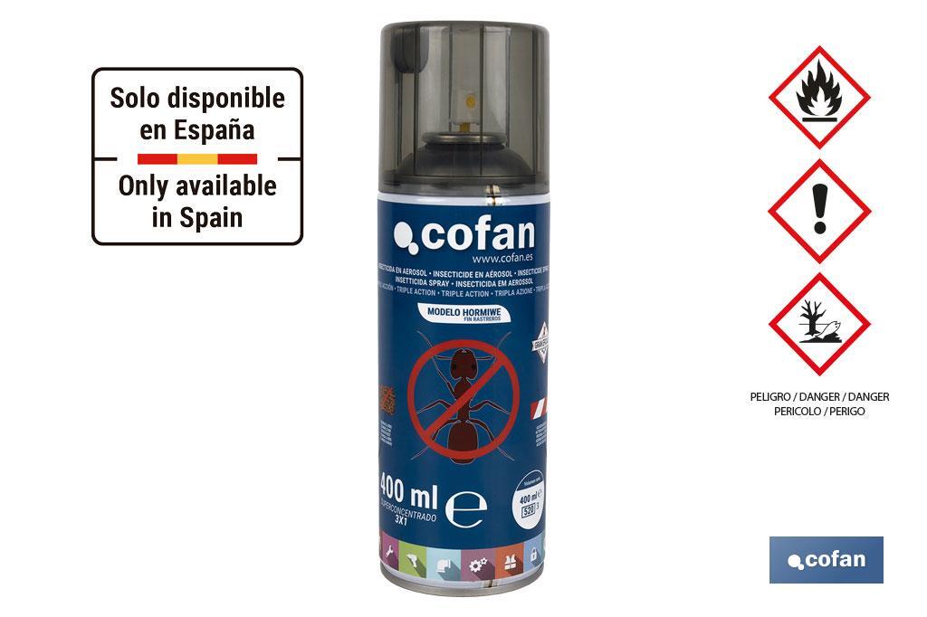 Insetticida per formiche a tripla azione | Formato spray | Bomboletta da 400 ml - Cofan