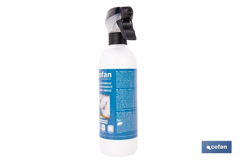 Limpiador antihumedad multisuperficie | Elimina moho y manchas de humedad en baños, cocinas y fachadas | Disponible en diferentes formatos de 500 ml y 5 l - Cofan