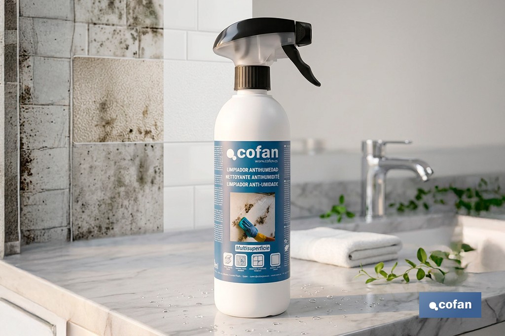 Limpiador antihumedad multisuperficie | Elimina moho y manchas de humedad en baños, cocinas y fachadas | Disponible en diferentes formatos de 500 ml y 5 l - Cofan