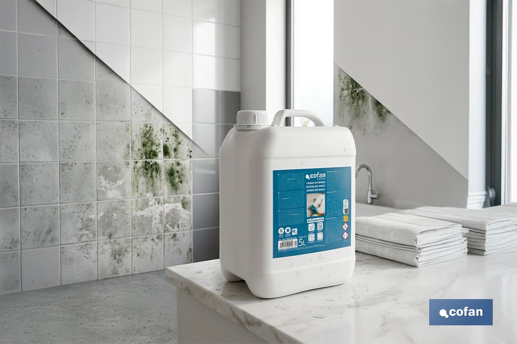 Limpiador antihumedad multisuperficie | Elimina moho y manchas de humedad en baños, cocinas y fachadas | Disponible en diferentes formatos de 500 ml y 5 l - Cofan