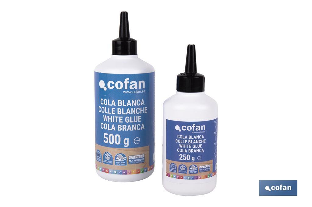 Cola blanca de 250 g y 500 g | Adhesivo rápido y fuerte para madera, papel y cartón - Cofan