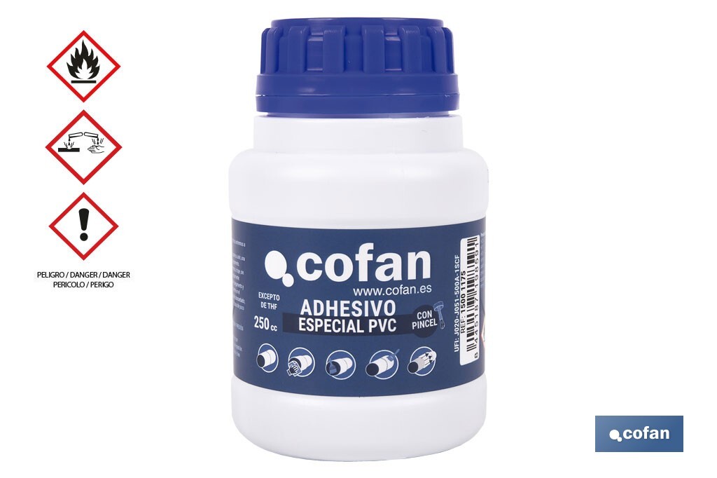 Adhésif pour PVC de 250 ml | Gel pour les raccords | De séchage très rapide | Idéal pour les tuyauteries - Cofan