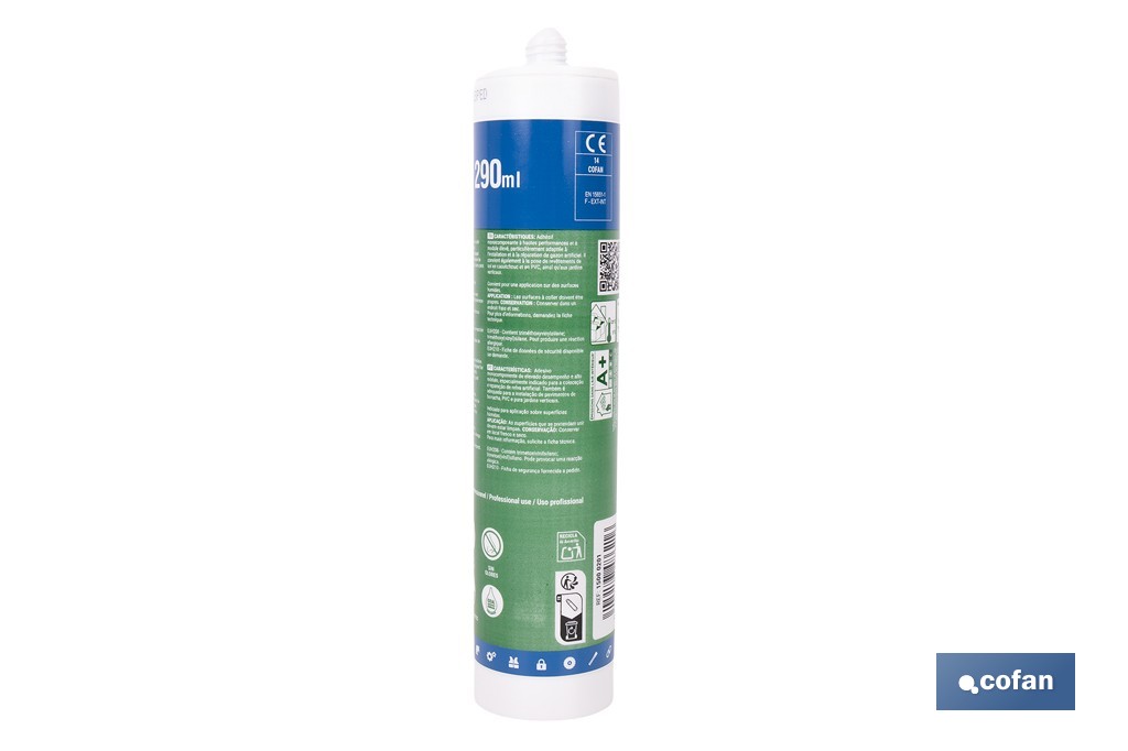 Adhesivo MS monocomponente verde para césped artificial de 290 ml – Alta adherencia y resistencia exterior - Cofan