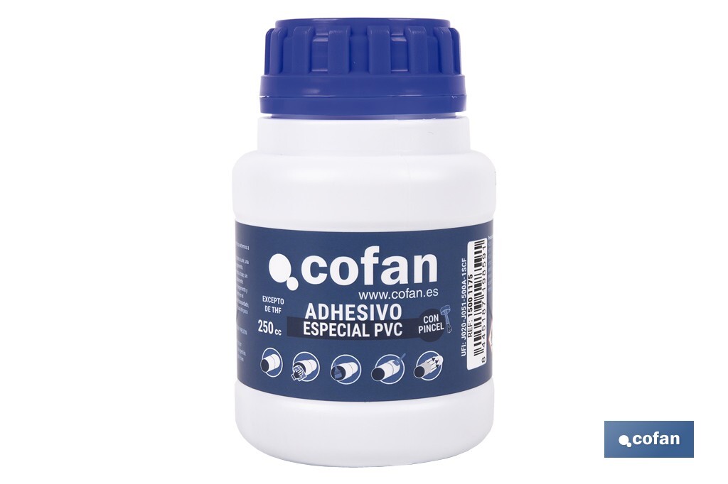 Adhésif pour PVC de 250 ml | Gel pour les raccords | De séchage très rapide | Idéal pour les tuyauteries - Cofan