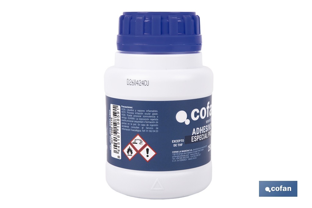 Adhésif pour PVC de 250 ml | Gel pour les raccords | De séchage très rapide | Idéal pour les tuyauteries - Cofan