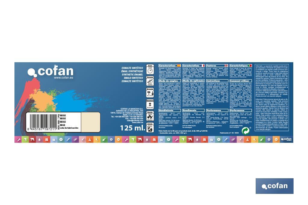 Esmalte Sintético | Em várias Cores | Embalagem 125 ml, 375 ml, 750 ml ou 4 L - Cofan