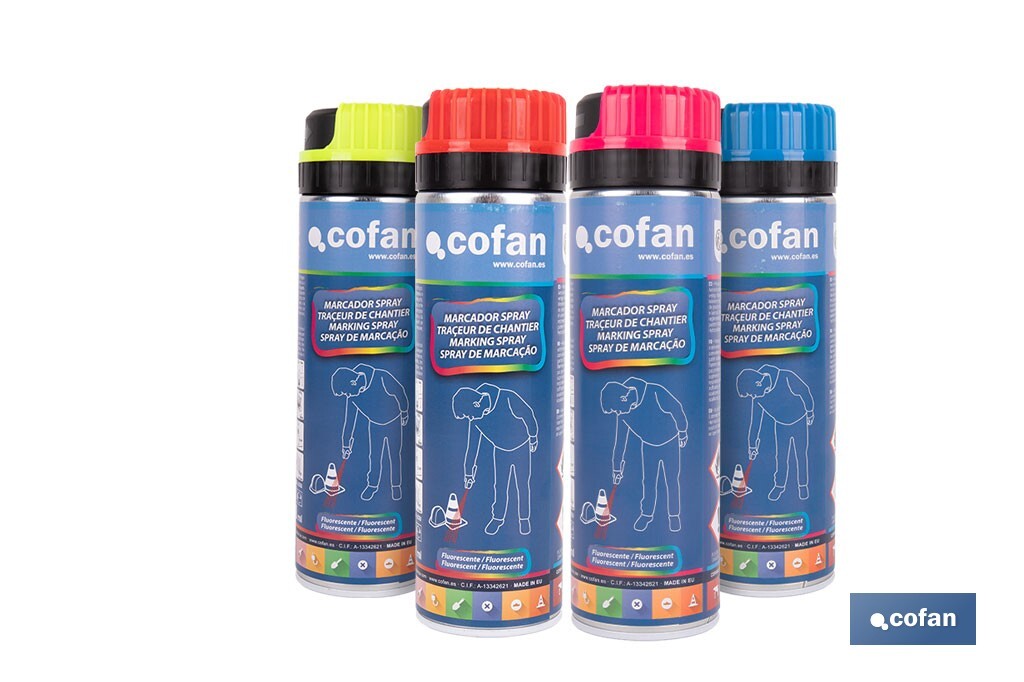 Spray de marquage fluorescent de travaux | Plusieurs couleurs | Emballage de 500 ml - Cofan