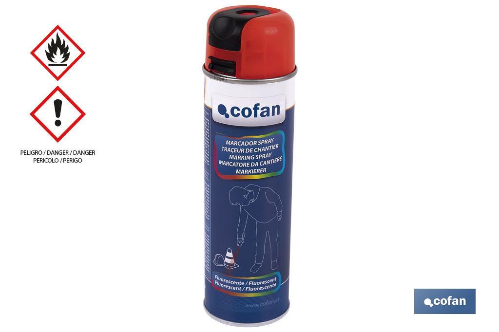 Spray de marquage fluorescent de travaux | Plusieurs couleurs | Emballage de 500 ml - Cofan