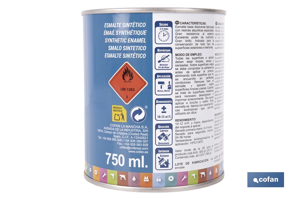 Synthetic enamel | Several colours | 125ml, 375ml, 750ml or 4L - Cofan
