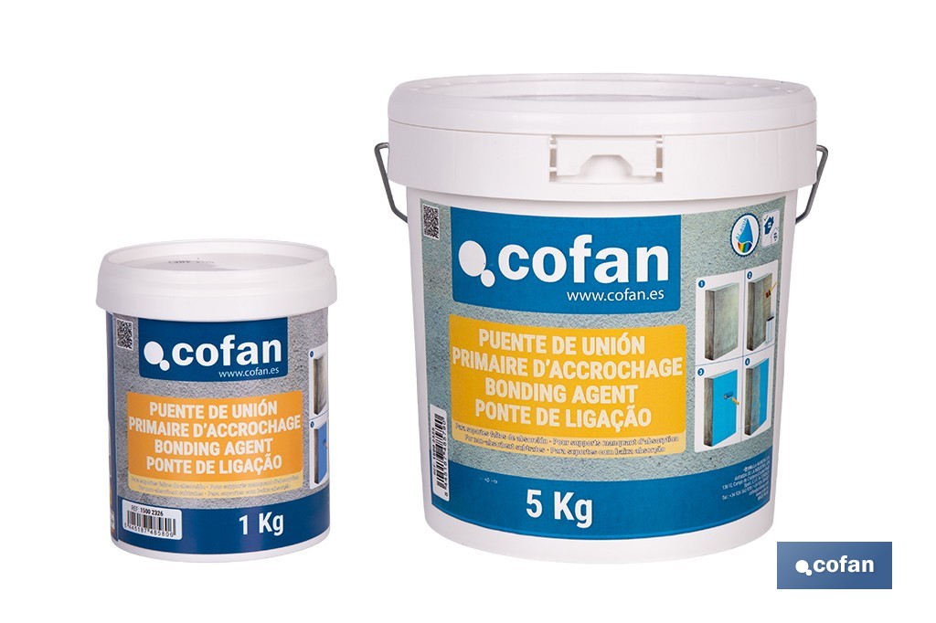 Puente de unión de anclaje acrílico | Imprimación adherente con acabado rugoso y color beige | Disponible en diferentes capacidades - Cofan