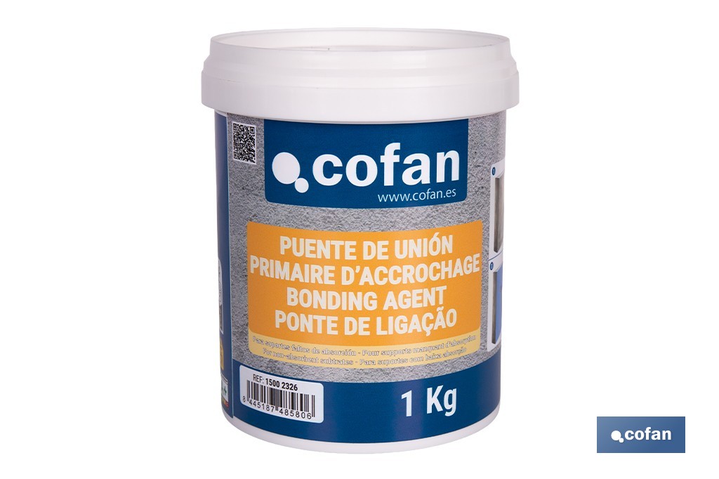 Puente de unión de anclaje acrílico | Imprimación adherente con acabado rugoso y color beige | Disponible en diferentes capacidades - Cofan