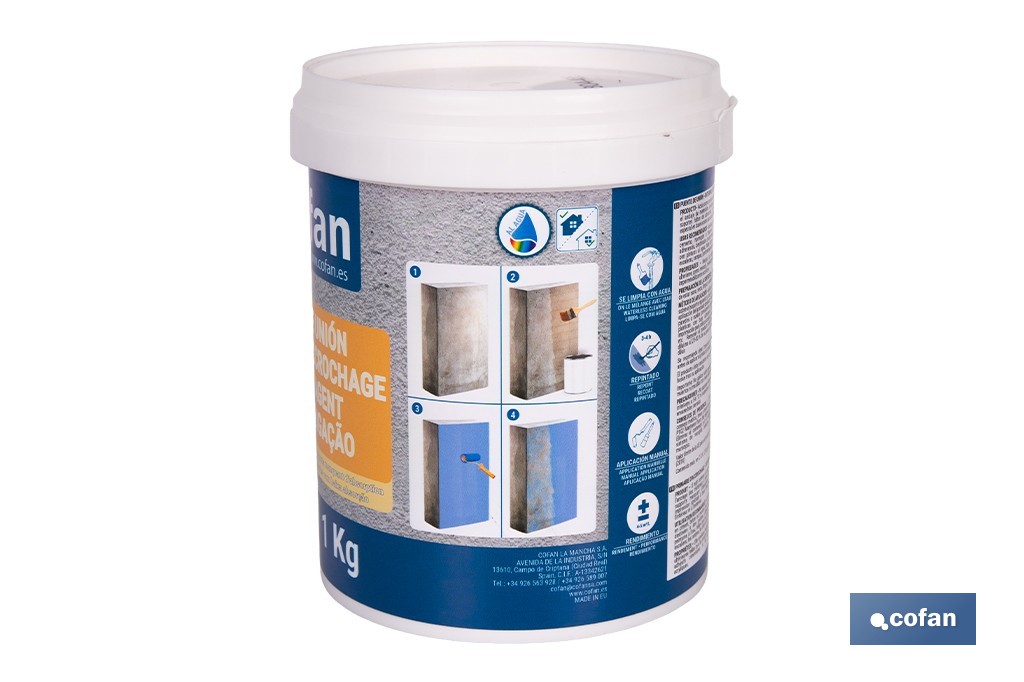 Puente de unión de anclaje acrílico | Imprimación adherente con acabado rugoso y color beige | Disponible en diferentes capacidades - Cofan