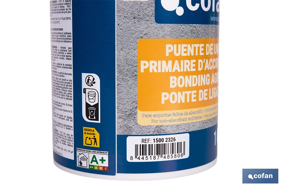Puente de unión de anclaje acrílico | Imprimación adherente con acabado rugoso y color beige | Disponible en diferentes capacidades - Cofan