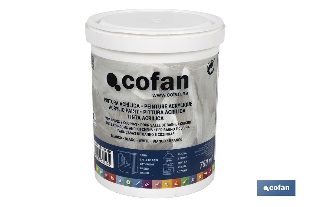 Tinta Acrílica para Casa de Banho e Cozinha | Embalagem de 750ml | Cor branca - Cofan