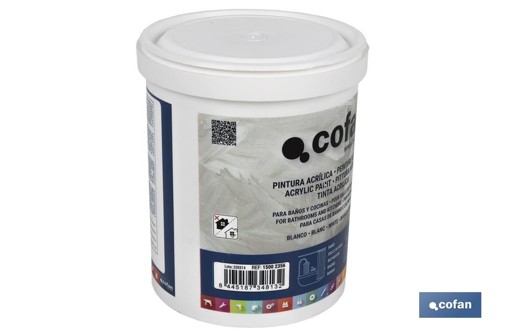 Tinta Acrílica para Casa de Banho e Cozinha | Embalagem de 750ml | Cor branca - Cofan