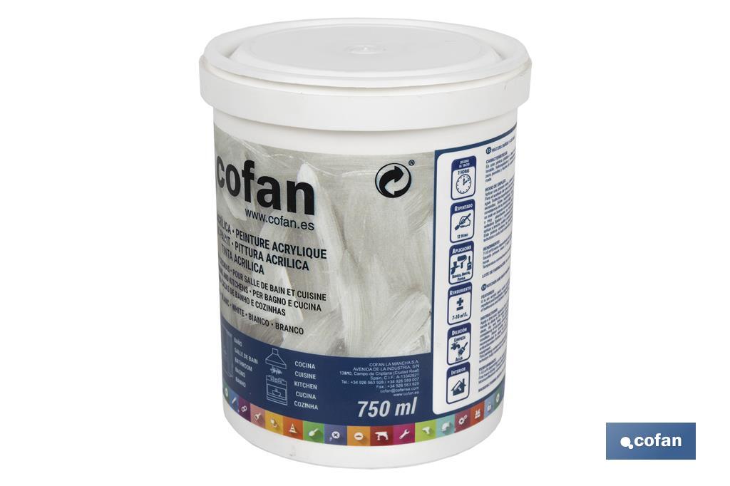 Tinta Acrílica para Casa de Banho e Cozinha | Embalagem de 750ml | Cor branca - Cofan