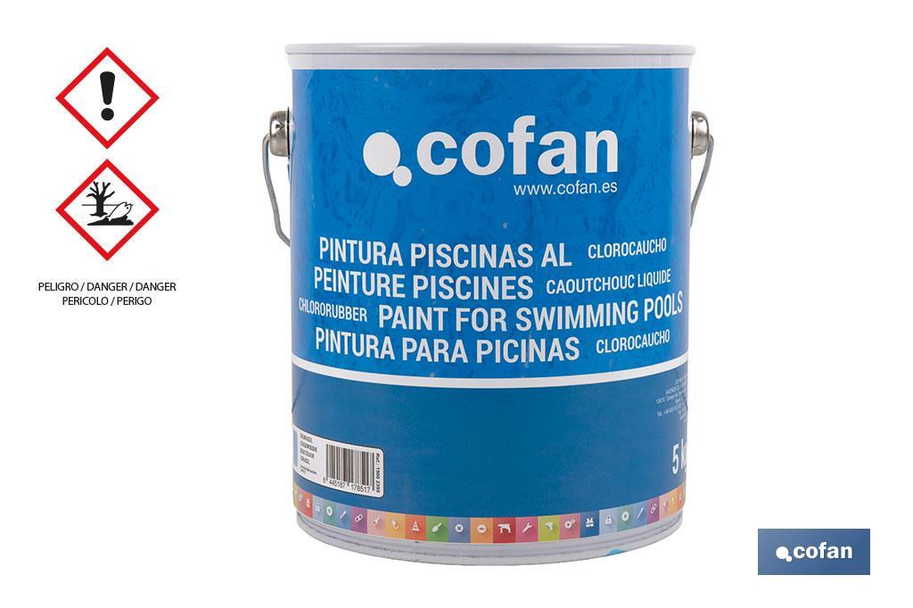 Peinture piscines caoutchouc chloré | Couleur bleue clair et bleu foncé | Capacité 5 kg - Cofan