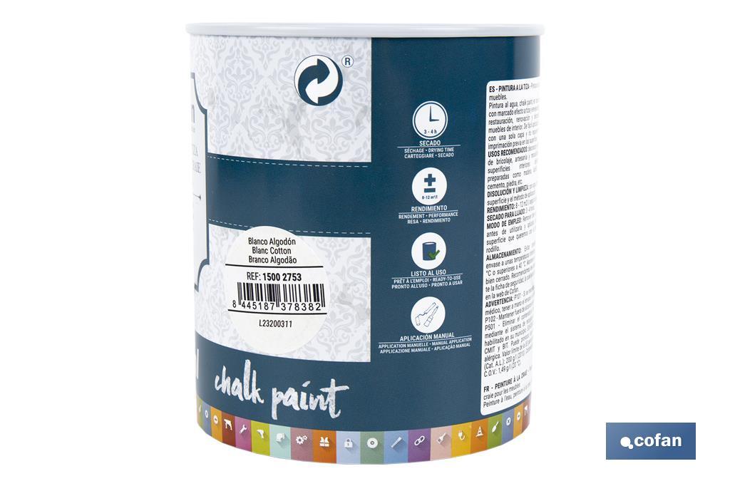 Pintura a la tiza chalk paint | Adecuada para restauración y decoración de muebles | Diferentes capacidades | Varios colores - Cofan