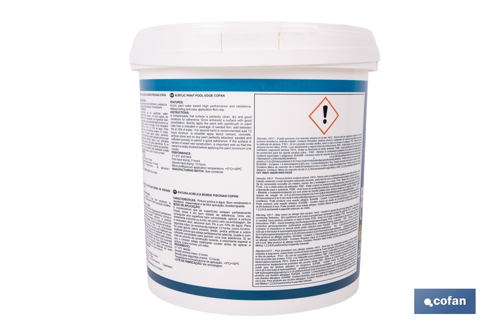 Pintura antideslizante para bordes de piscina | Impermeable, color blanco mate | Capacidad de 4 litros - Cofan