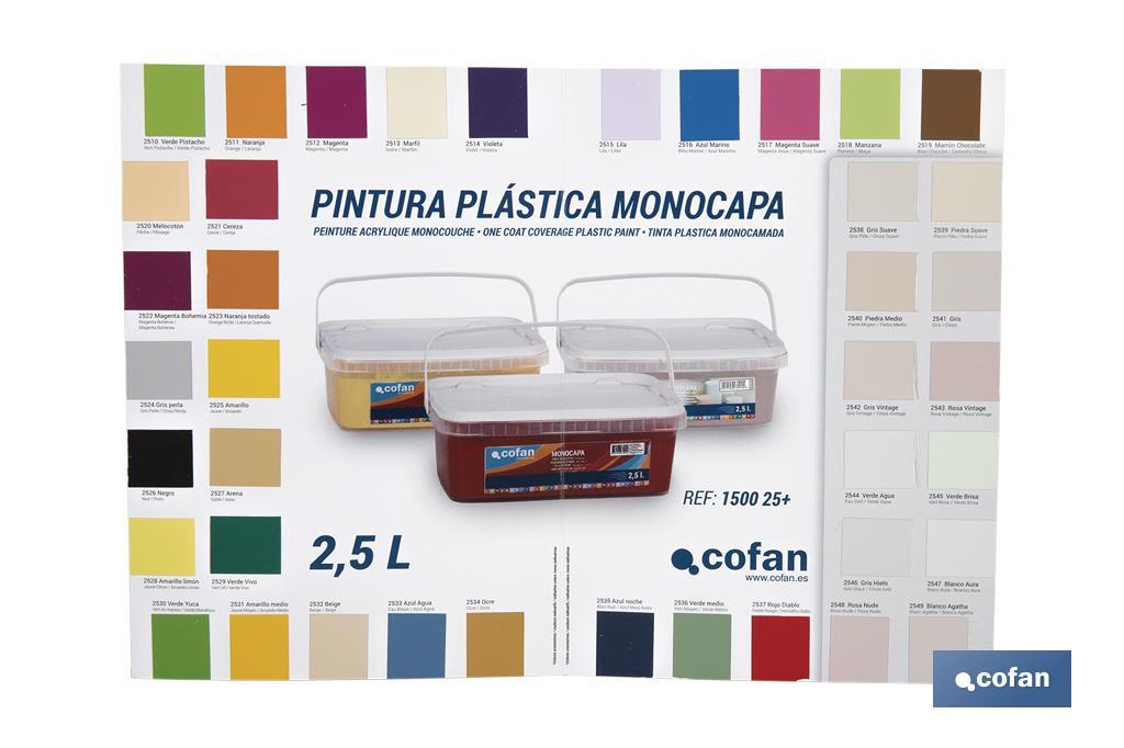 Colour chart for one-coat acrylic paint with 40 colours - Cofan