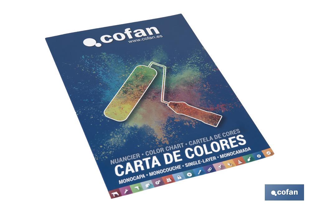 Colour chart for one-coat acrylic paint with 40 colours - Cofan