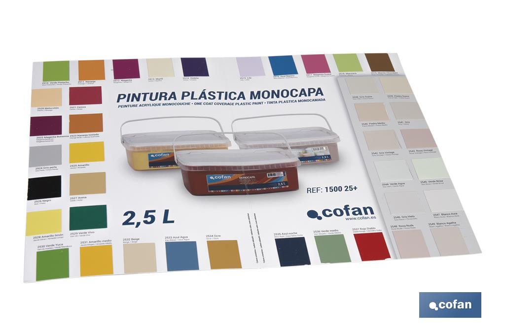 Colour chart for one-coat acrylic paint with 40 colours - Cofan