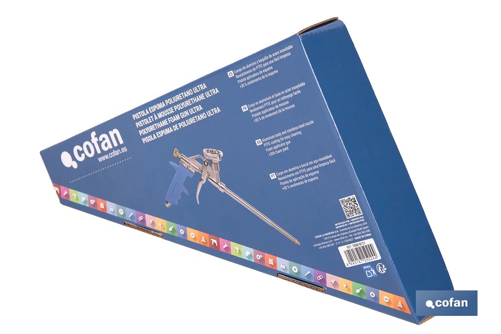 Pistolet pour Mousse de Polyuréthane Ultra | Manche ergonomique | Dimensions : 18 cm x ø2 mm - Cofan