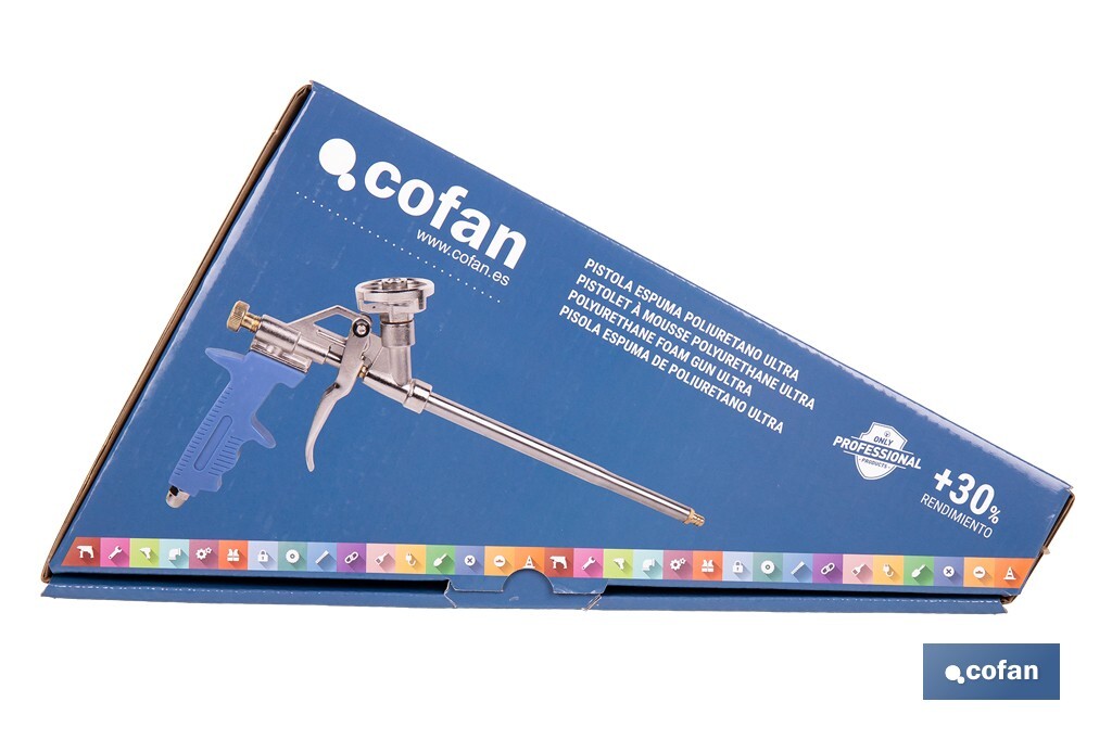 Pistolet pour Mousse de Polyuréthane Ultra | Manche ergonomique | Dimensions : 18 cm x ø2 mm - Cofan