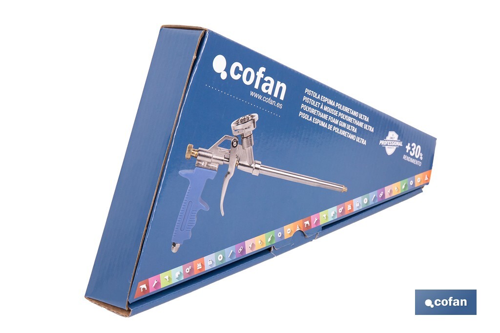 Pistolet pour Mousse de Polyuréthane Ultra | Manche ergonomique | Dimensions : 18 cm x ø2 mm - Cofan