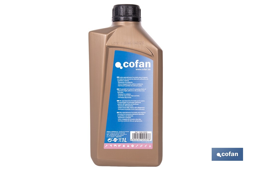 Óleo especial para Correntes de Motosserras | Lubrificação contínua de correntes de corte | Proteção contra o desgaste - Cofan