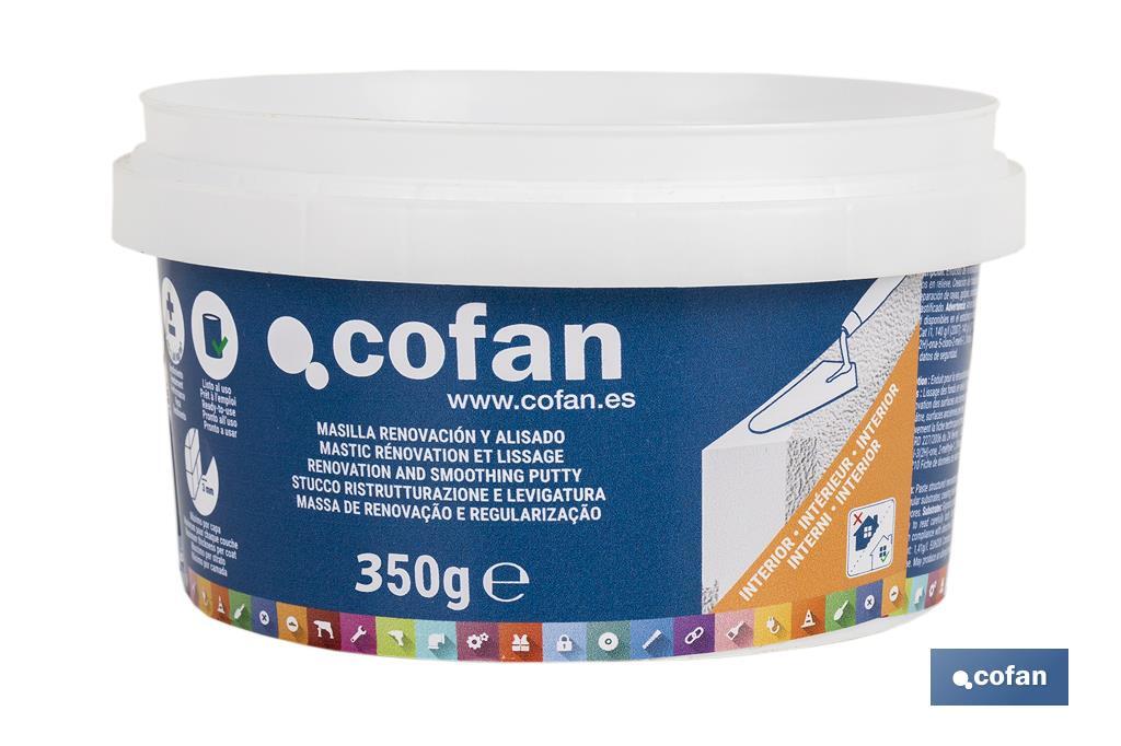 Mastic de rénovation et lissage en Pâte | Pour une utilisation en intérieur | Format de 350 g, 750 g et 5 kg - Cofan