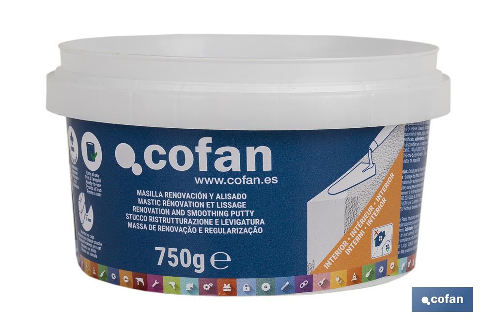 Renovation and smoothing putty | Indoor use | Available in 350g, 750g and 5kg - Cofan